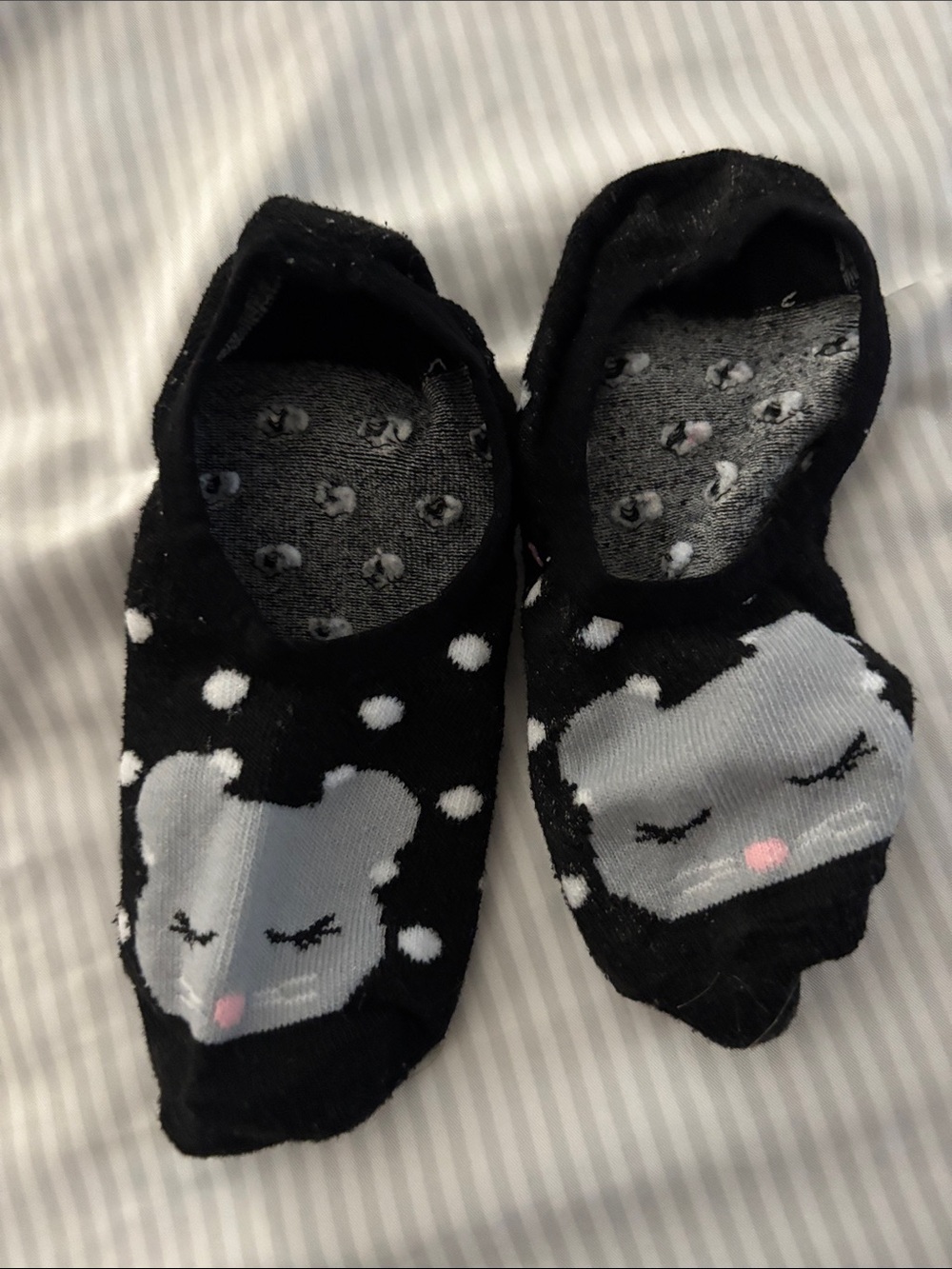 Women’s Black Polka Dot One-Piece Socks with Sleepy Bear Face